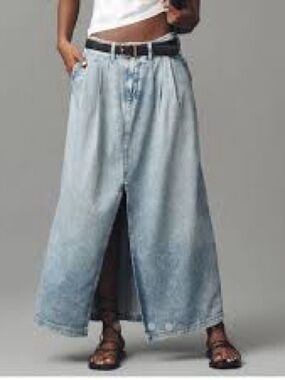 Anthropologie Pilcro Pleated Front Slit Denim Maxi Skirt Plus Size 18W